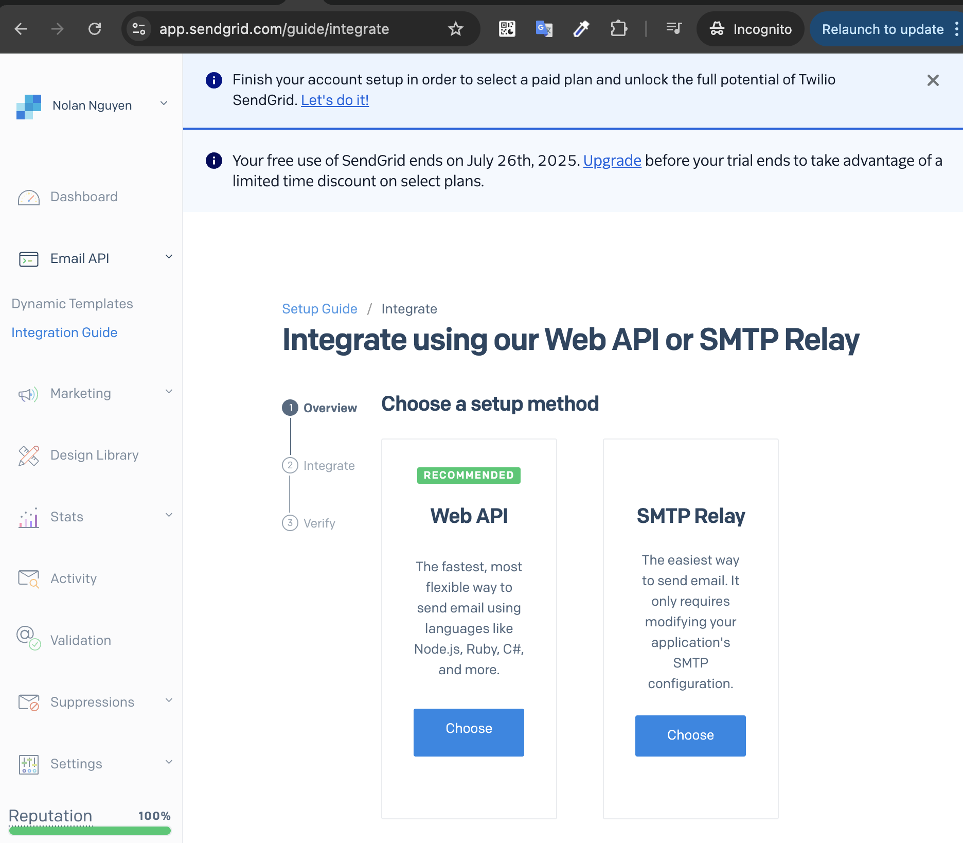 Sendgrid dashboard config 1